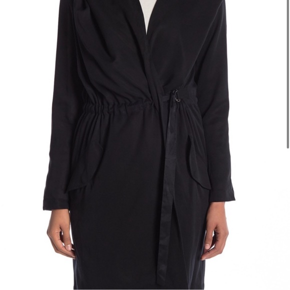 ALL SAINTS Pelya Black Draped Wrap Hoodie Long Sleeves Trench Coat Jacket Sz 4 - Picture 5 of 16